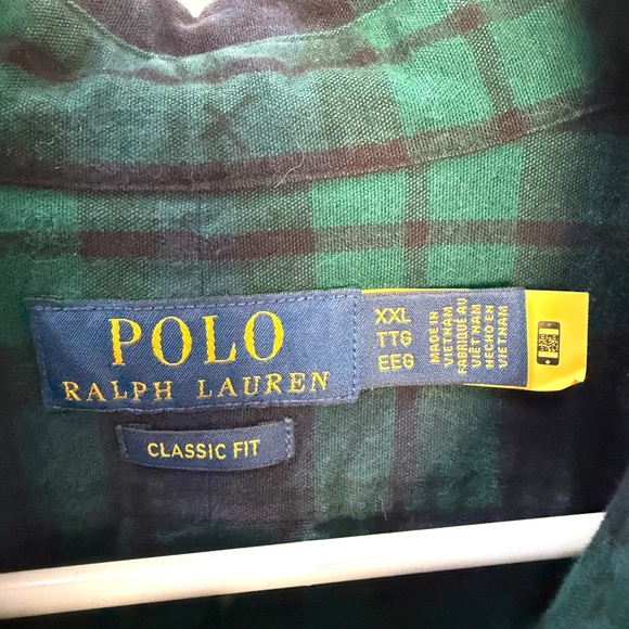 Polo Ralph Lauren Classic Fit Dark Green / Navy Plaid Button-Down Shirt, XXL - Picture 6 of 12